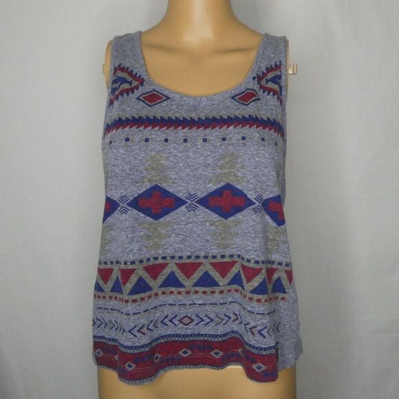 Happening in the Present Boho Aztec Tank Top Grey - Picture 1 of 9